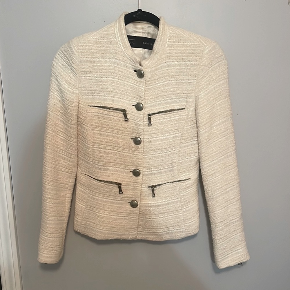 Zara Basic Cream Tweed Blazer